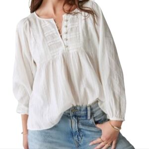 ADIVA Women's Off White Lace Trimmed‎ Boho Peasant Blouse Top Plus Size 2X New